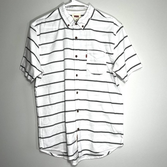 Levi's Botton Down Short Sleeve Medium White/Gray - Picture 1 of 8